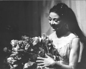 Fonteyn accepts flowers after a performance of Romeo and Juliet