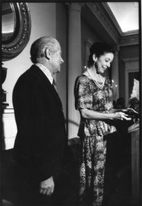 Fonteyn receiving the Handel Medallion, given by New York City for contributions to the city's intellectual and cultural life, from Mayor Abraham Beame, 1976