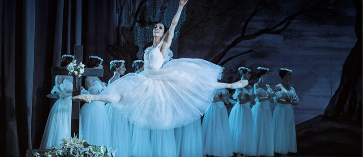 Kateryna Kukhar flies in a saut de chat as the titular character in Giselle.