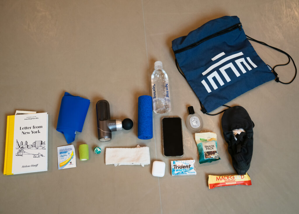 The contents of Jacopo Tissi's dance bag.